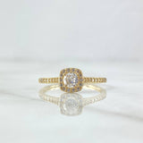 Anillo Solitario Halo Tupido 2.1gr / T7  / Circones Blancos Oro Amarillo 18K *