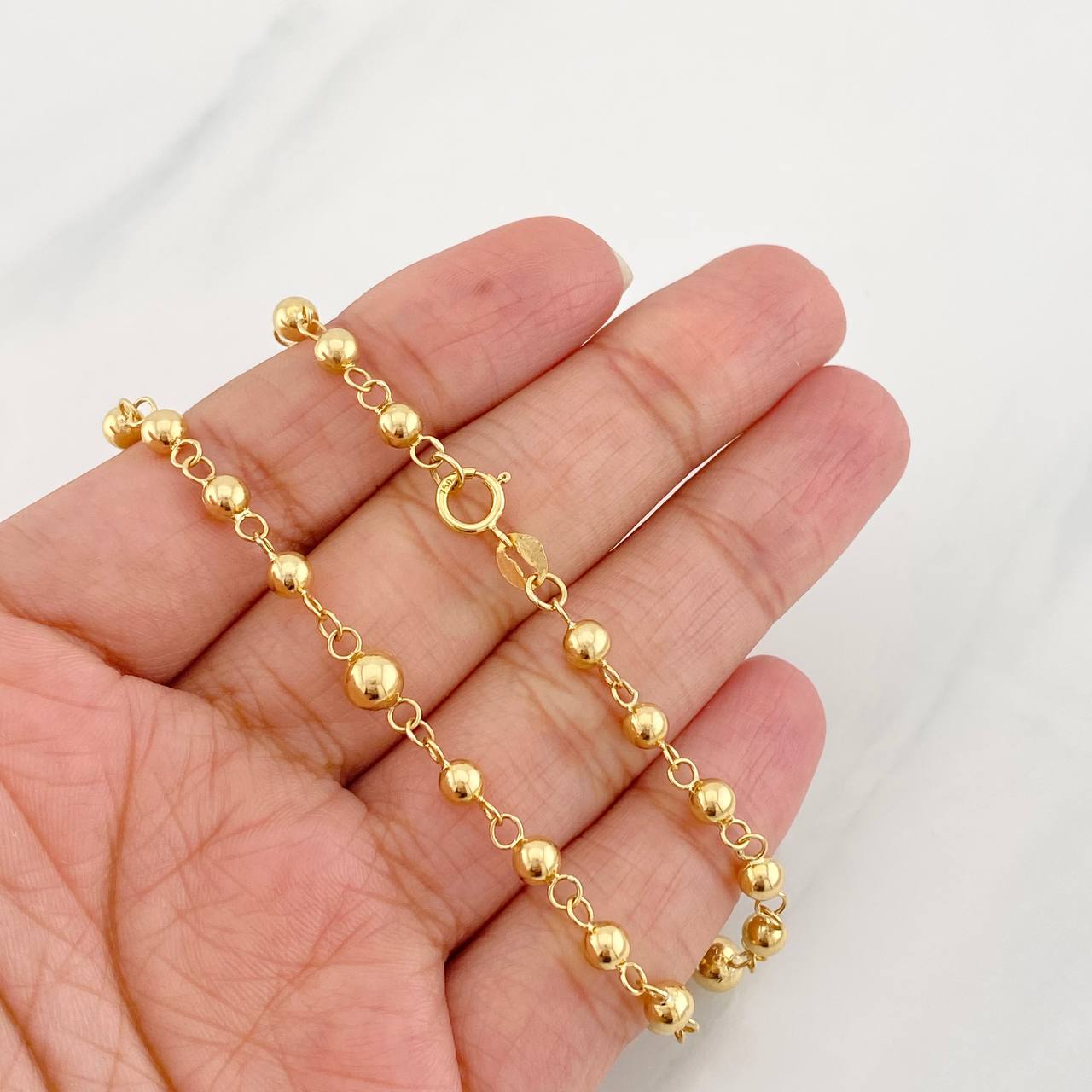 Rosario Virgen Milagrosa Cruz 10.85g / 50cm / 4mm-5m Oro Amarillo 18K