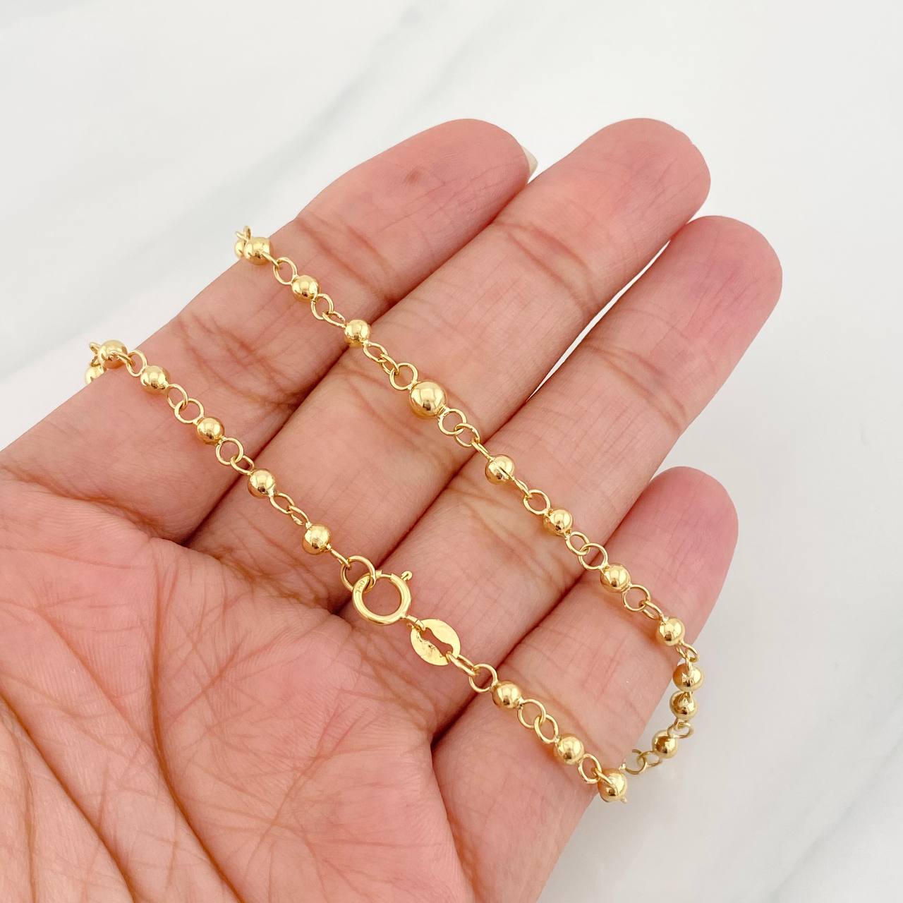 Rosario Virgen Milagrosa Cruz 7.4g / 45cm / 3mm-4mm Oro Amarillo 18K