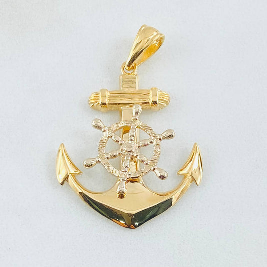 Dije Ancla Timón Movil 4.9gr / 4cm / Dos Oros Amarillo Blanco 18K *