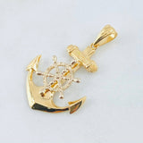 Dije Ancla Timón Movil 4.9gr / 4cm / Dos Oros Amarillo Blanco 18K *