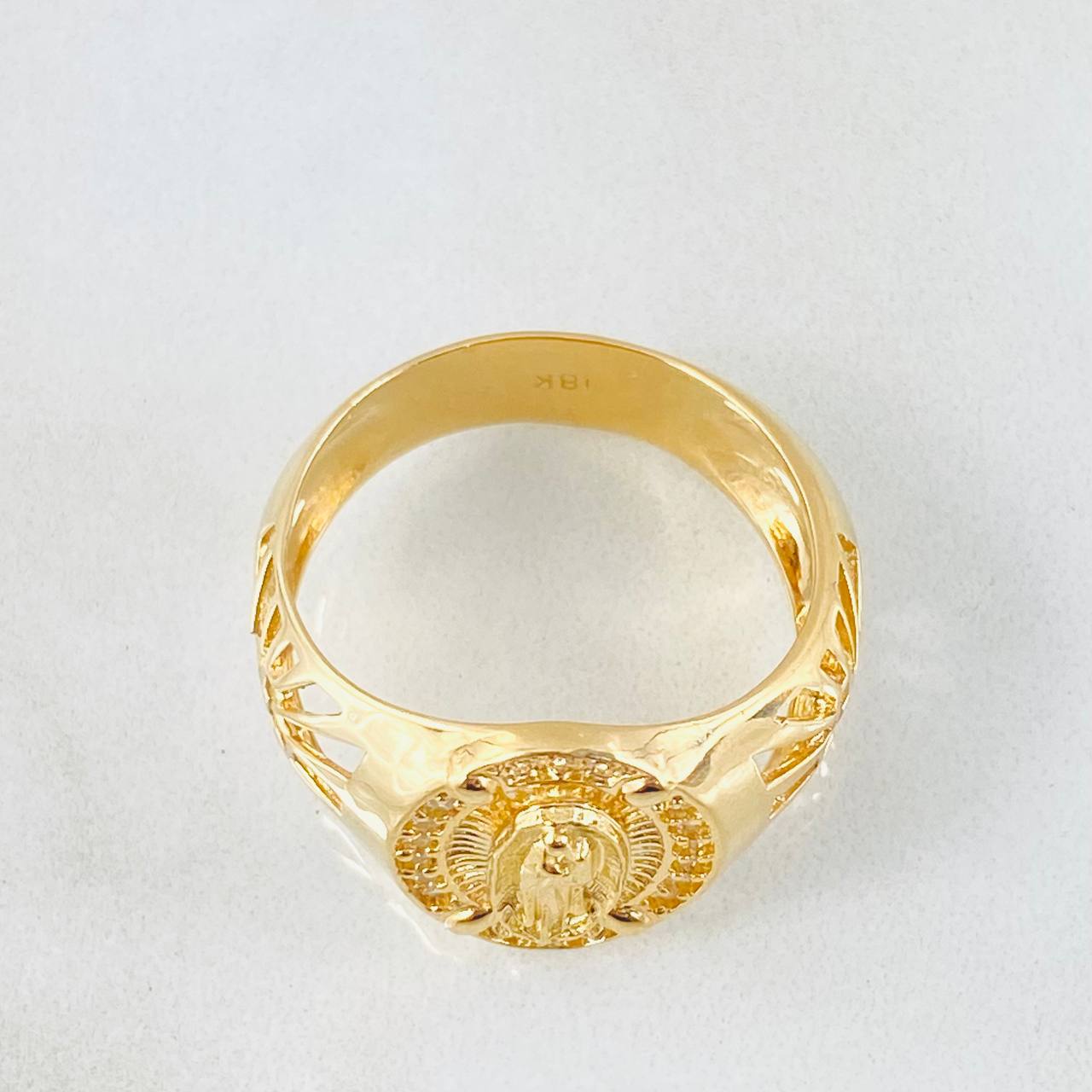 Anillo Virgen Guadalupe Cruz Destello 6.45gr / T9 / Oro Amarillo 18K ©