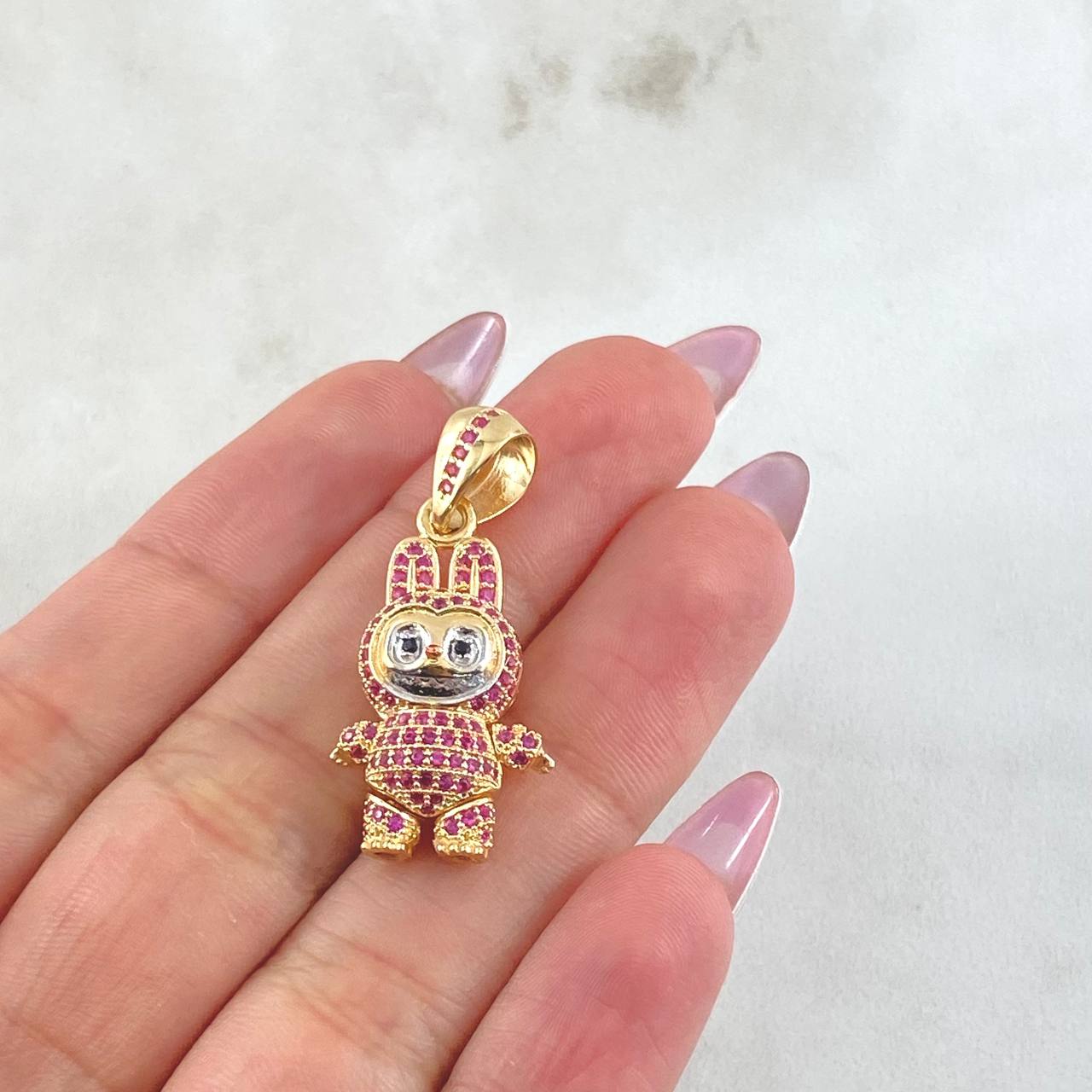 Dije Conejo Sonriente 6.05gr / 3.4cm / Dos Oros Amarillo Blanco 18K *