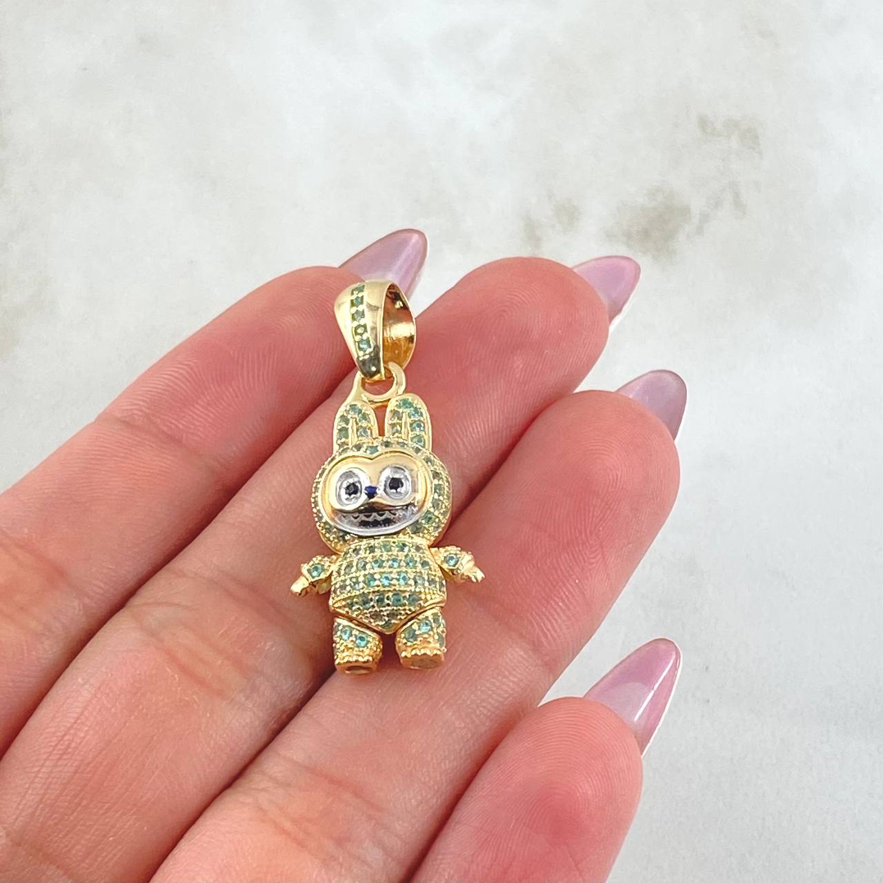 Dije Conejo Sonriente 6.1gr / 3.4cm / Dos Oros Amarillo Blanco 18K