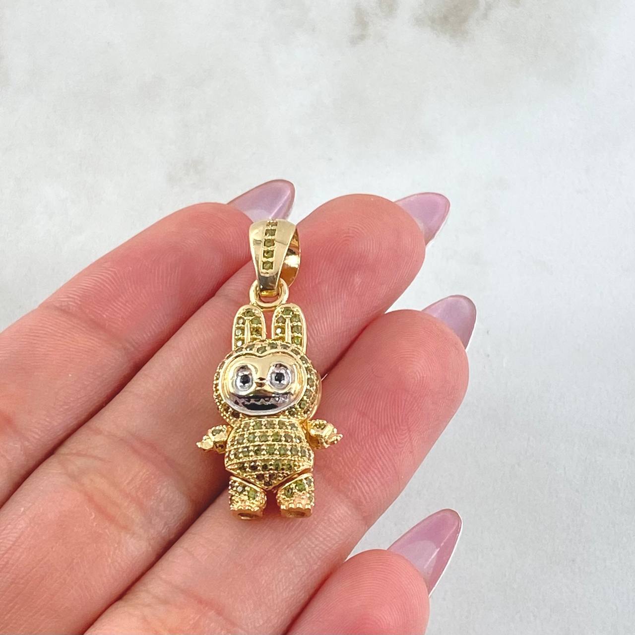 Dije Conejo Sonriente 6.25gr / 3.4cm / Dos Oros Amarillo Blanco 18K