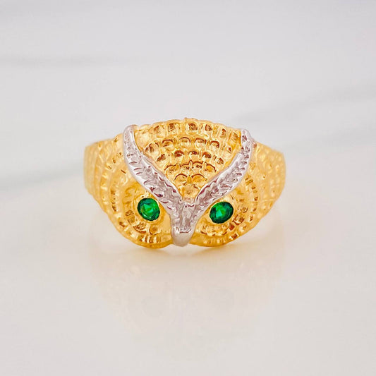 Anillo Buho 5.15g / T9 Dos Oros Amarillo Blanco 18K
