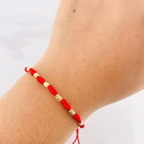 Pulsera Tejida Roja Siete Nudos Oro Amarillo 18K