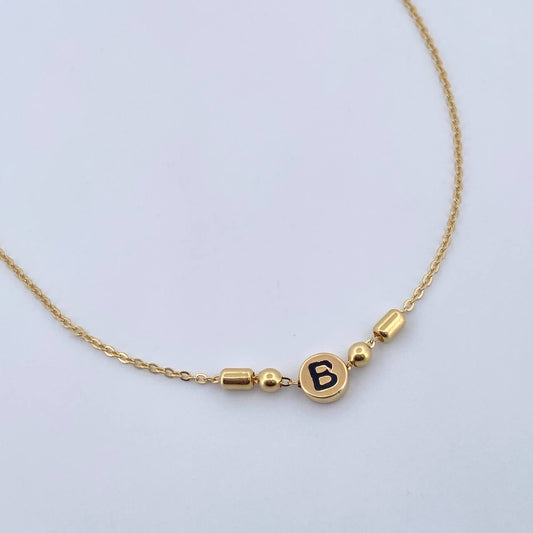 Cadena Aro Seguido Letra B 2.75gr / 43.4cm / 1.3mm Bolas Cilindros Oro Amarillo 18K &