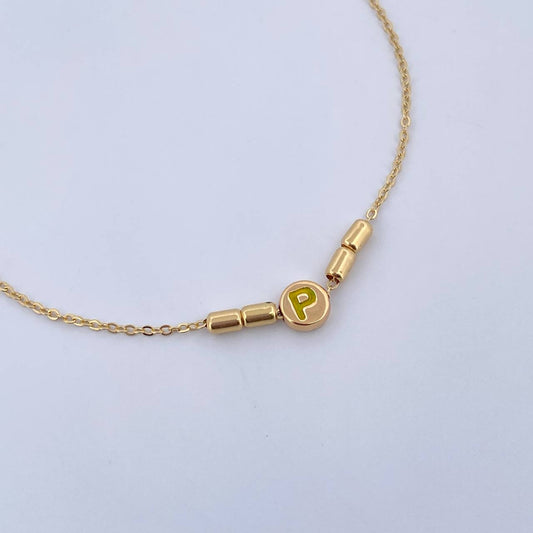 Cadena Aro Seguido Letra P 2.7gr / 41.5cm / 1.1mm Cilindros Oro Amarillo 18K &