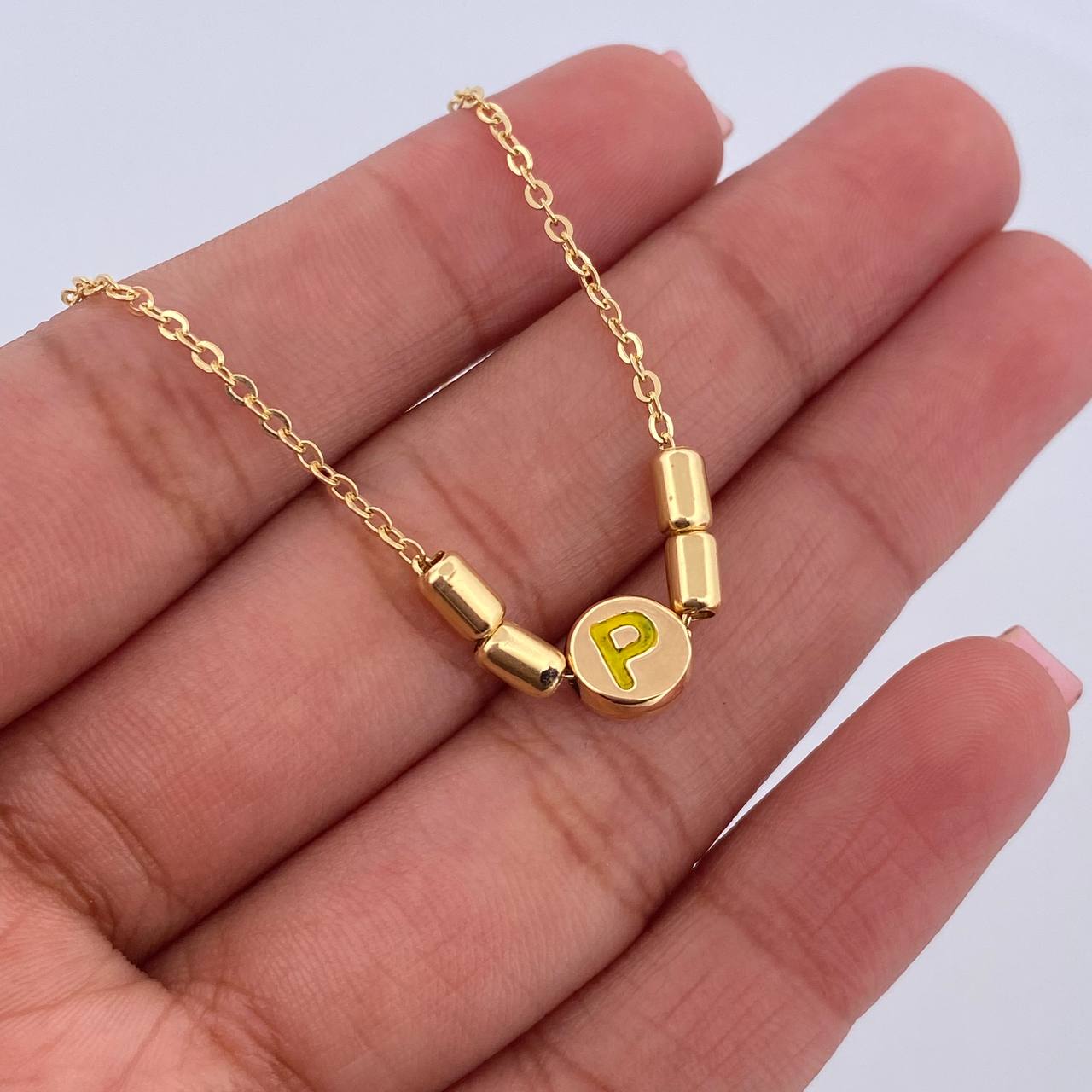 Cadena Aro Seguido Letra P 2.7gr / 41.5cm / 1.1mm Cilindros Oro Amarillo 18K &