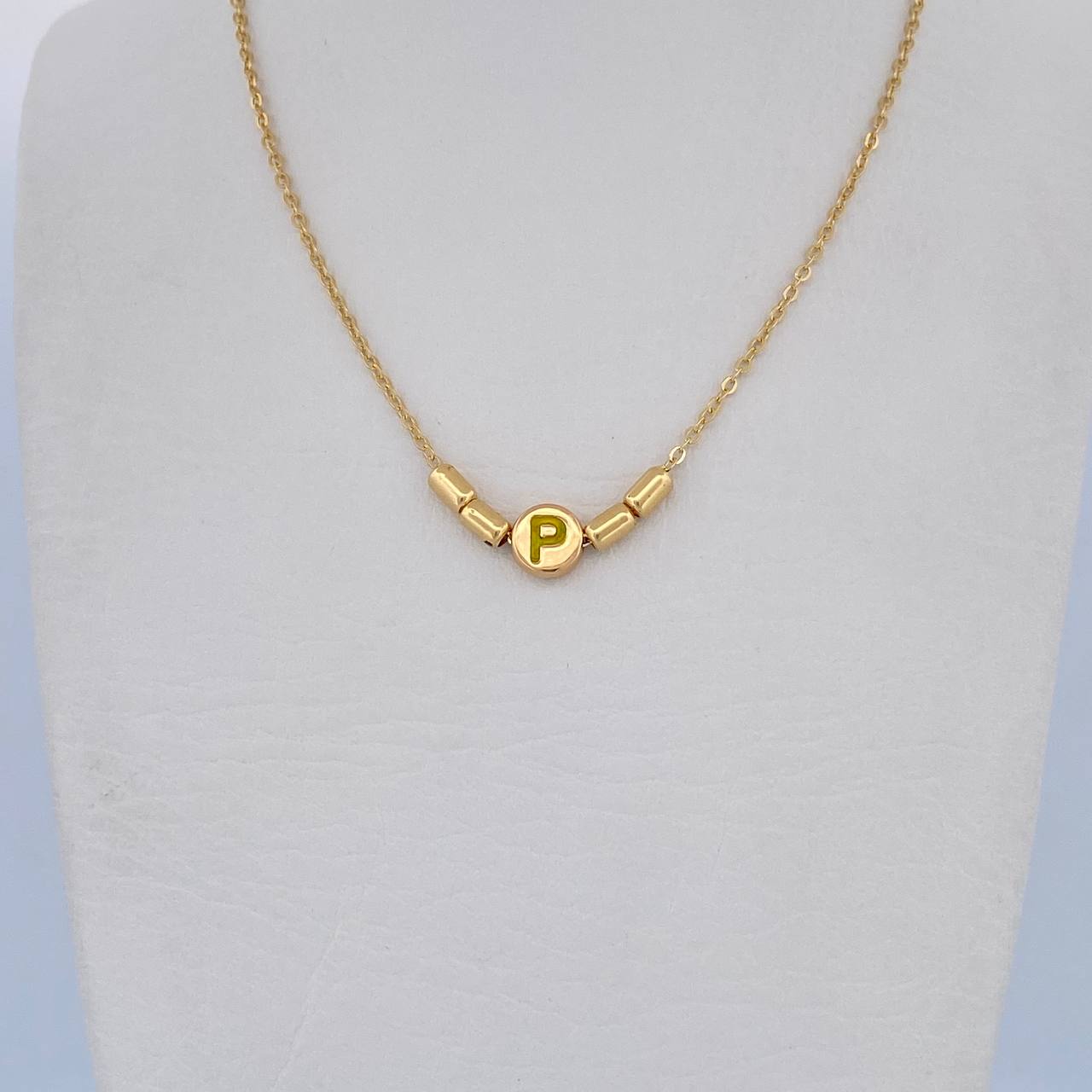 Cadena Aro Seguido Letra P 2.7gr / 41.5cm / 1.1mm Cilindros Oro Amarillo 18K &