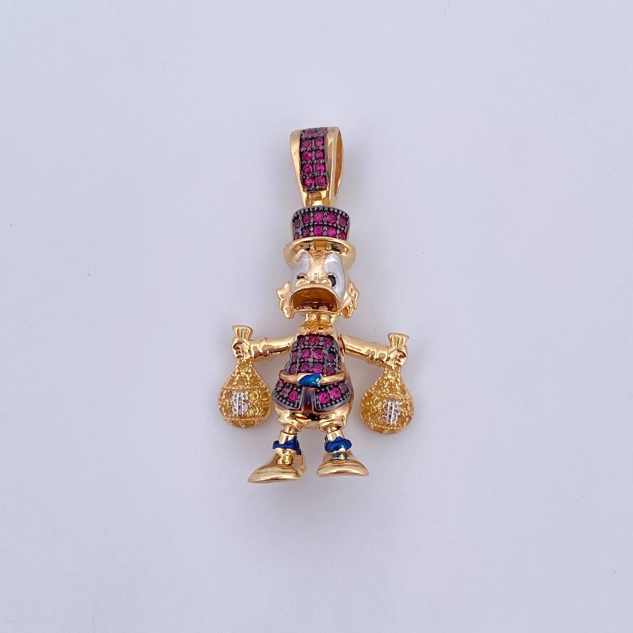 Dije Pato Bolsas Dinero 5.9gr / 3.5cm / Circones Fucsias Amarillos Negros Dos Oros Amarillo Blanco 18K &
