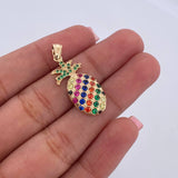Dije Piña 2.85gr / 3cm / Circones Colores Oro Amarillo 18K &