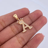 Dije Letra A Corona 1.7gr / 2.6cm / Circones Blancos Oro Amarillo 18K &