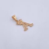 Dije Letra A Corona 1.75gr / 2.7cm / Circones Blancos Oro Amarillo 18K &
