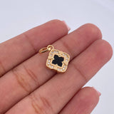 Dije Flor Trebol 1.65gr / 1.9cm / Onix Negra Circones Blancos Oro Amarillo 18K &