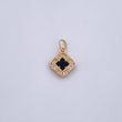 Dije Flor Trebol 1.65gr / 1.9cm / Onix Negra Circones Blancos Oro Amarillo 18K &