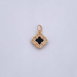 Dije Flor Trebol 1.65gr / 1.9cm / Onix Negra Circones Blancos Oro Amarillo 18K &