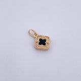 Dije Flor Trebol 1.65gr / 1.9cm / Onix Negra Circones Blancos Oro Amarillo 18K &