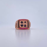 Anillo Poker 9.15gr / T9 1/2 / Circones Fucsias Negros Dos Oros Negro Rosa 18K $