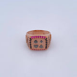 Anillo Poker 9.15gr / T9 1/2 / Circones Fucsias Negros Dos Oros Negro Rosa 18K $