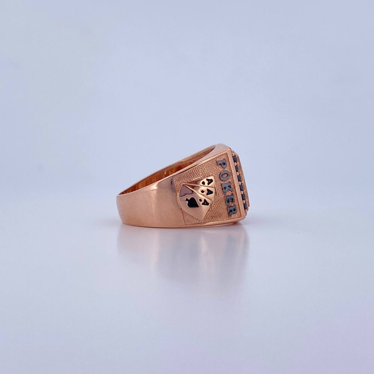 Anillo Poker 9.15gr / T9 1/2 / Circones Fucsias Negros Dos Oros Negro Rosa 18K $