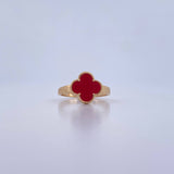 Anillo Trebol 2.75gr / T7 1/4 / Piedra Roja Oro Amarillo Nac.Esp. 18K &