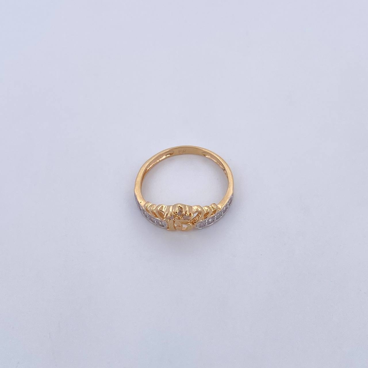 Anillo Corona 15s 1.8gr / T5 1/4 / Circones Blancos Dos Oros Amarillo Blanco 18K &