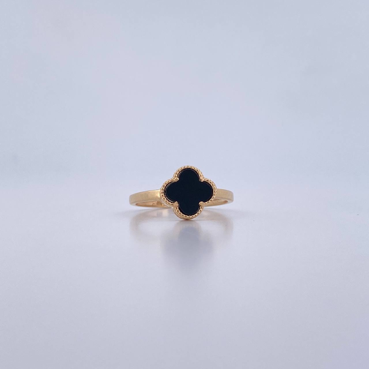Anillo Trebol 2gr / T6 / Onix Negra Oro Amarillo Nac.Esp. 18K &