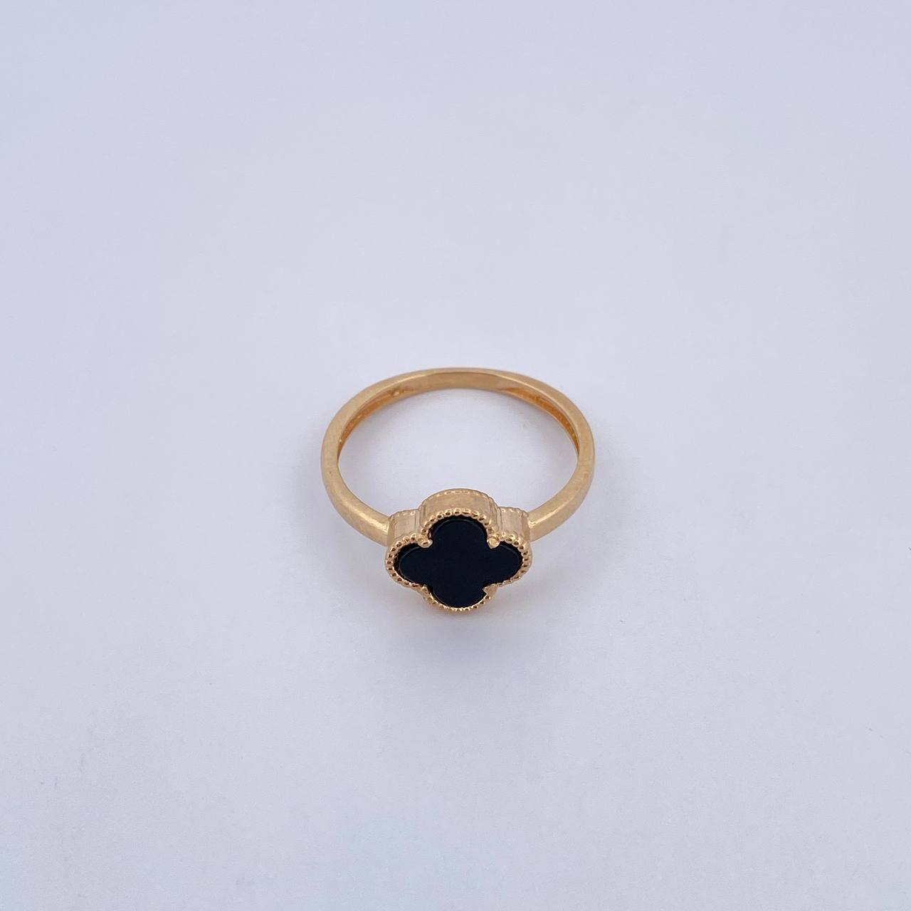 Anillo Trebol 2gr / T6 / Onix Negra Oro Amarillo Nac.Esp. 18K &