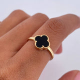 Anillo Trebol 2gr / T6 / Onix Negra Oro Amarillo Nac.Esp. 18K &