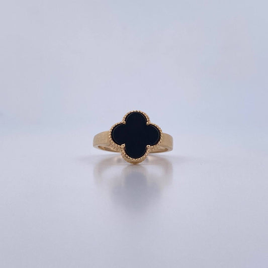Anillo Trebol  2.8gr / T7 1/2 / Onix Negra Oro Amarillo Nac.Esp. 18K &
