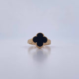 Anillo Trebol 2.85gr / T6 3/4 / Onix Negra Oro Amarillo Nac.Esp. 18K &