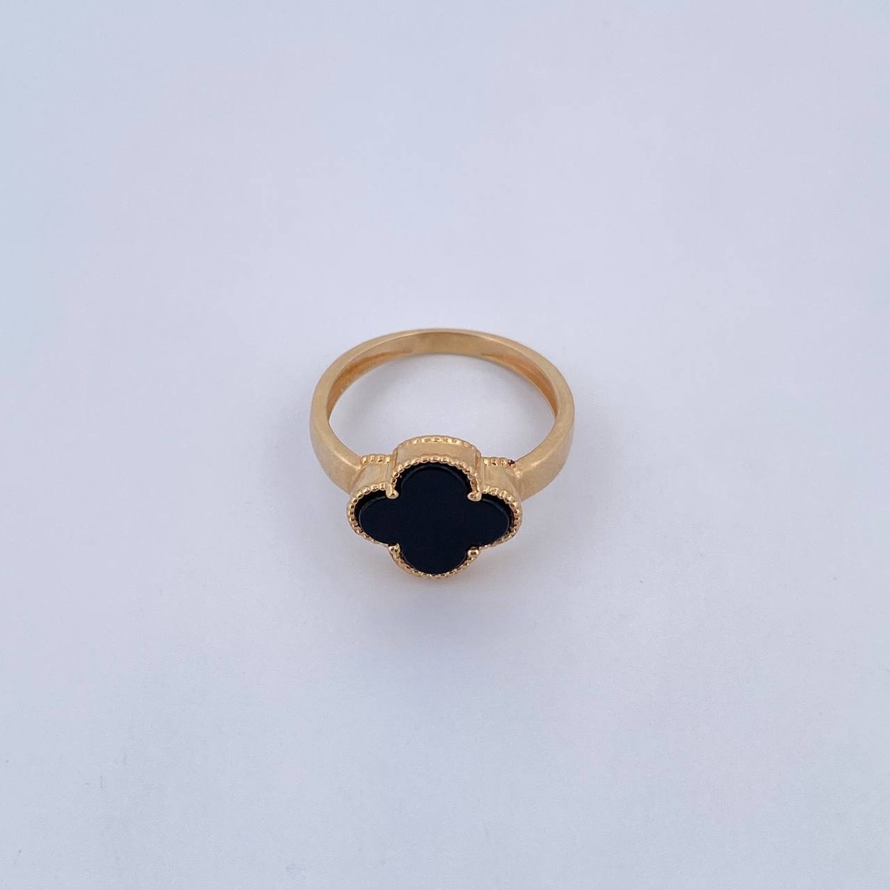 Anillo Trebol 2.85gr / T6 3/4 / Onix Negra Oro Amarillo Nac.Esp. 18K &