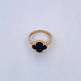 Anillo Trebol 2.85gr / T6 3/4 / Onix Negra Oro Amarillo Nac.Esp. 18K &