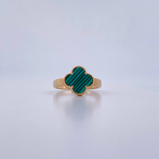 Anillo Trebol 2.85gr / T7 3/4 / Malaquita Verde Oro Amarillo Nac.Esp. 18K &