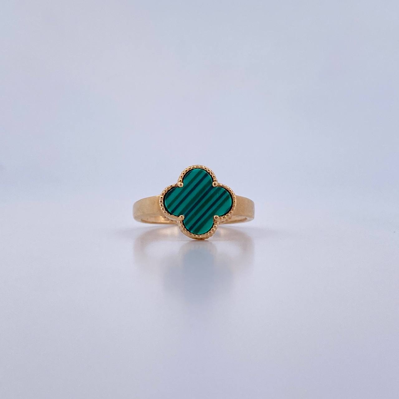 Anillo Trebol 2.75gr / T7 3/4 / Malaquita Verde Oro Amarillo Nac.Esp. 18K &