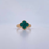 Anillo Trebol 2.7gr / T6 3/4 / Malaquita Verde Oro Amarillo Nac.Esp. 18K &