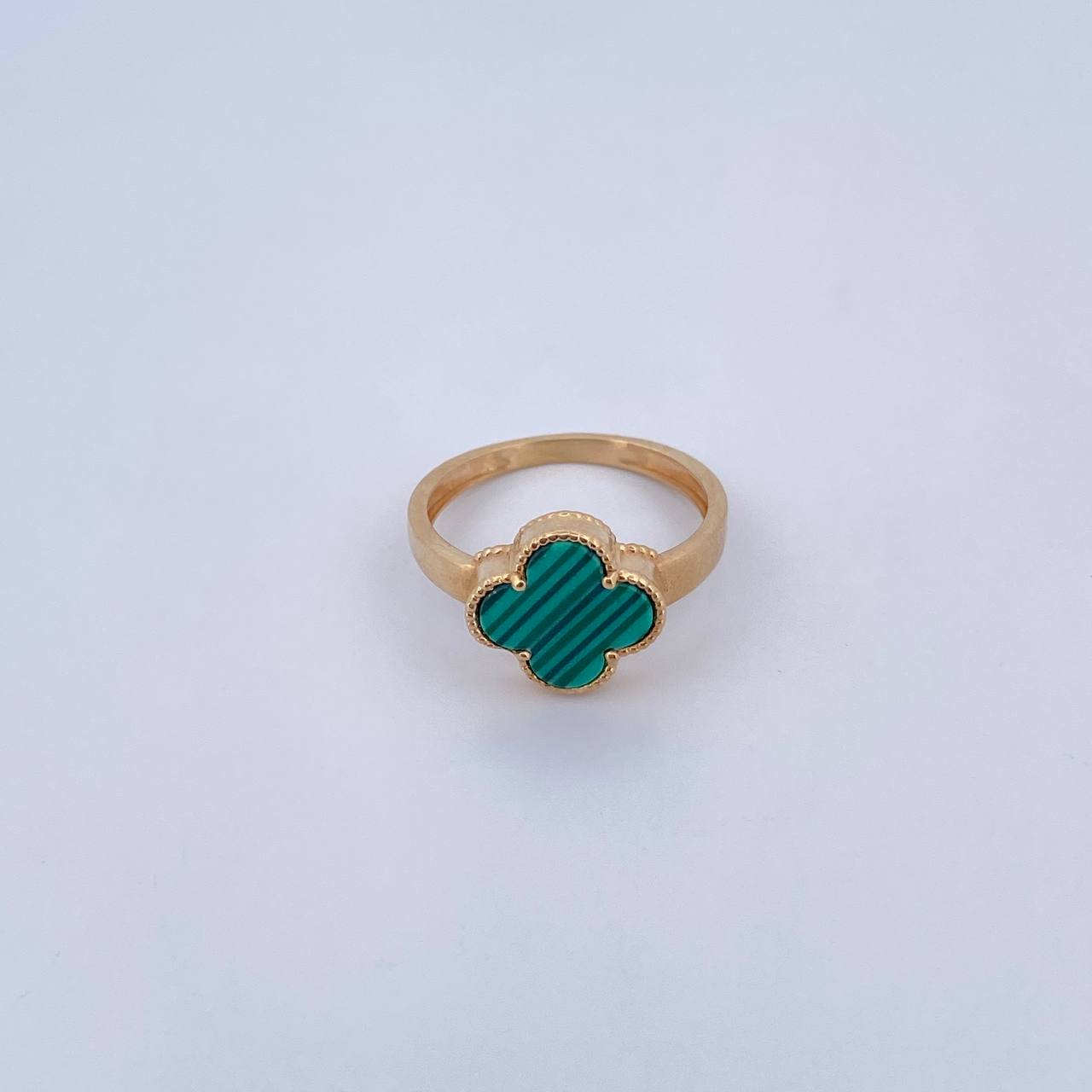 Anillo Trebol 2.75gr / T7 3/4 / Malaquita Verde Oro Amarillo Nac.Esp. 18K &
