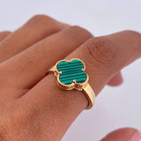 Anillo Trebol 2.75gr / T7 3/4 / Malaquita Verde Oro Amarillo Nac.Esp. 18K &