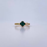 Anillo Trebol Churumbela 2.3gr / T6 1/2 / Malaquita Verde Circones Blanco Verdes Oro Amarillo Nac.Esp. 18K &