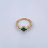 Anillo Trebol Churumbela 2.3gr / T6 1/2 / Malaquita Verde Circones Blanco Verdes Oro Amarillo Nac.Esp. 18K &