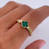Anillo Trebol Churumbela 2.3gr / T6 1/2 / Malaquita Verde Circones Blanco Verdes Oro Amarillo Nac.Esp. 18K &