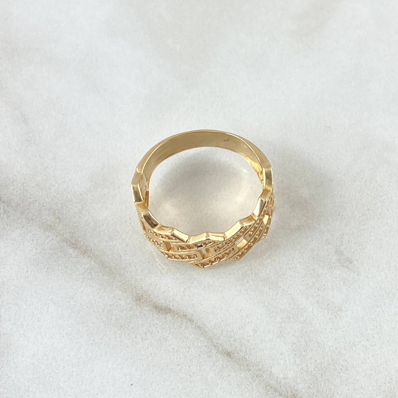 Anillo Cubano 3.6gr / T5 1/2 / Circones Blancos Oro Amarillo 18K
