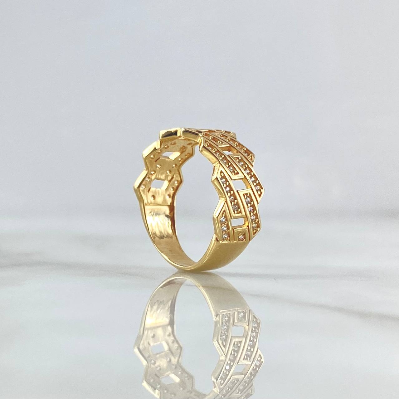Anillo Cubano 3.6gr / T5 1/2 / Circones Blancos Oro Amarillo 18K