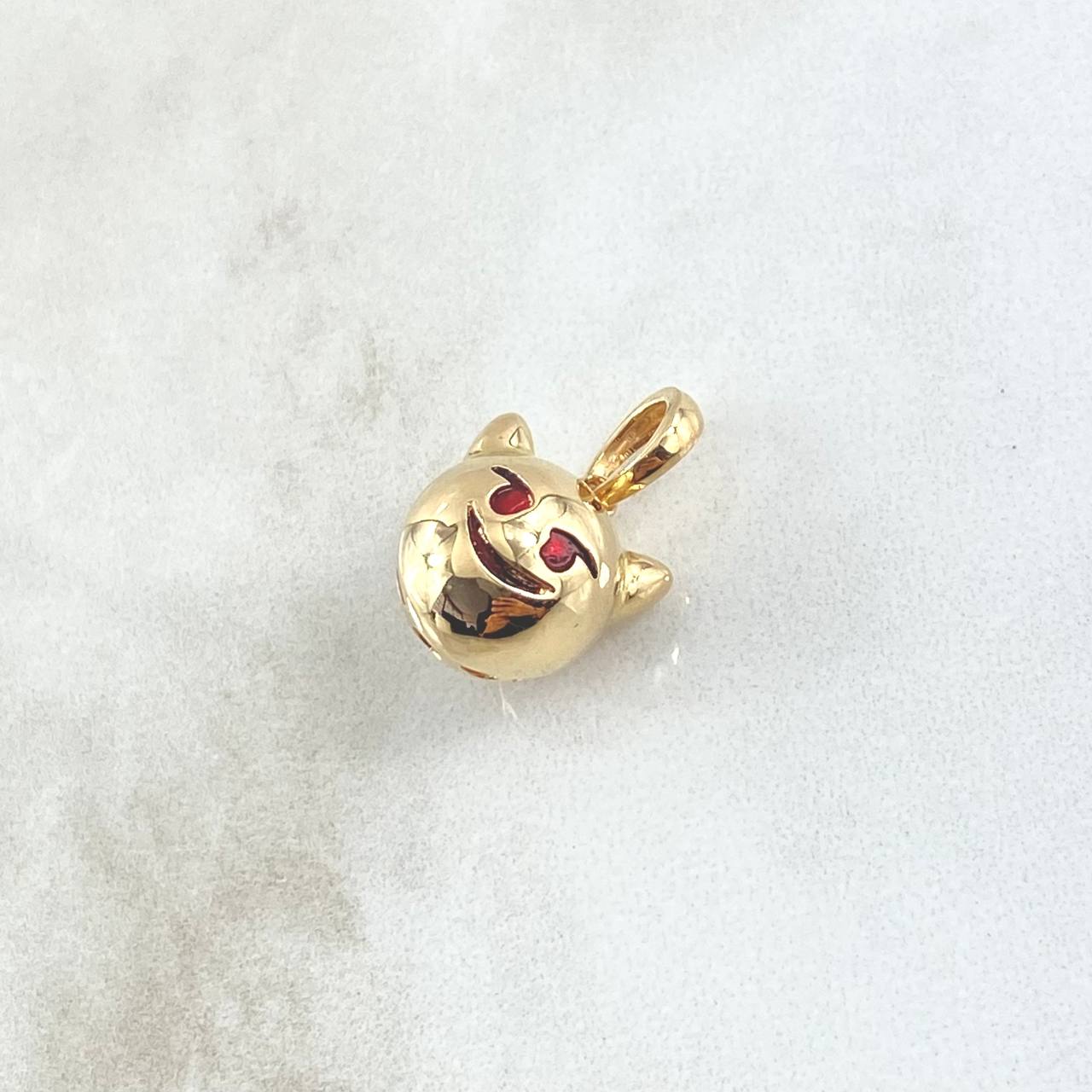 Dije Emoji Diablo 3.5gr / 2cm / Texturizado Rojo Oro Amarillo 18K