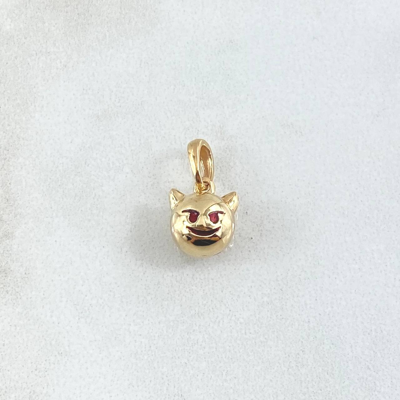 Dije Emoji Diablo 1.15gr / 1.5cm / Texturizado Rojo Oro Amarillo 18K ©