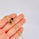 Pulso Aro Seguido Trebol VCyA Punteado 4.45gr / 16cm-19cm / 1.5mm Graduable Cuarzo Ojo de Tigre Oro Amarillo 18K