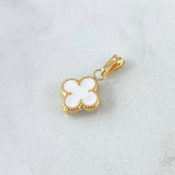 Dije  Trébol VCyA  0.85gr / 2cm / Resina Blanca Borde Punteado Oro Amarillo Nac.Esp. 18K