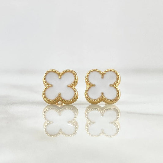 Topos Trébol VCyA 1.3gr / 9mm Resina Blanca Broche Mariposa Oro Amarillo 18K *